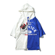 Men's white stitching blue drawstring hoodie t-shirts Hip Hop Streetwear Fashion letters printed summer loose t shirt tee tops