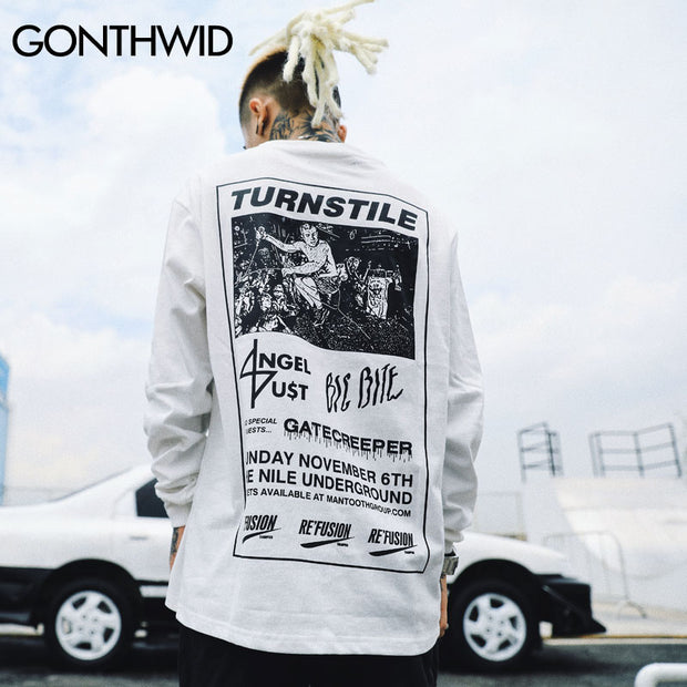GONTHWID Mens Hip Hop Printed Long Sleeve T-Shirts 2017 Autumn Fashion Casual Cotton Extended Swag Longline Top Tees Streetwear