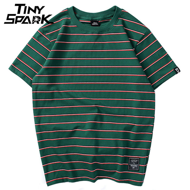 Harajuku Stripe T Shirt 2018 Men Casual T-Shirt Short Sleeve Summer Hip Hop Tshirt Streetwear Casual Tops Tees Black White Green