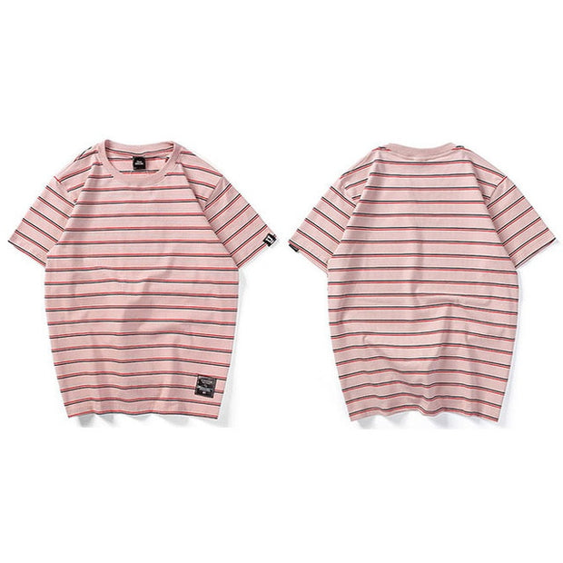 Harajuku Stripe T Shirt 2018 Men Casual T-Shirt Short Sleeve Summer Hip Hop Tshirt Streetwear Casual Tops Tees Black White Green