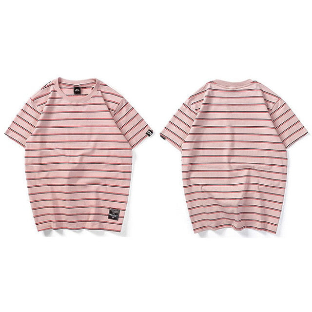 Harajuku Stripe T Shirt 2018 Men Casual T-Shirt Short Sleeve Summer Hip Hop Tshirt Streetwear Casual Tops Tees Black White Green