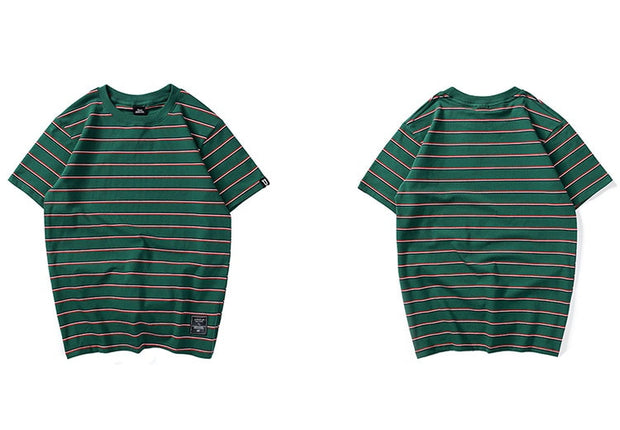 Harajuku Stripe T Shirt 2018 Men Casual T-Shirt Short Sleeve Summer Hip Hop Tshirt Streetwear Casual Tops Tees Black White Green